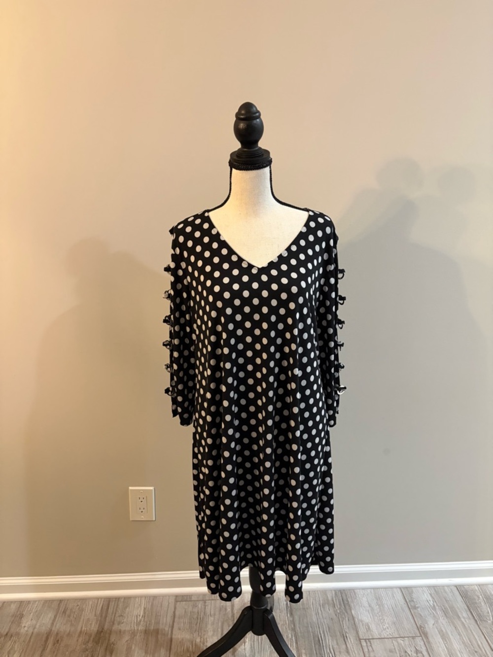 MSK Black Dress with White Polka Dots